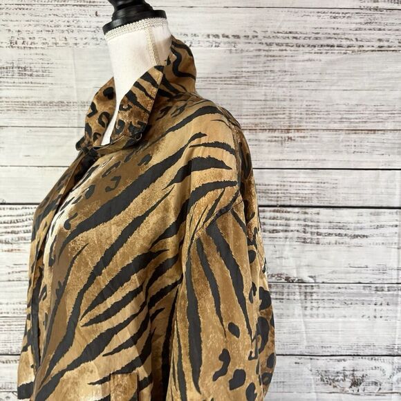 Vintage Fuda International Animal Print 100% Silk Windbreaker Jacket size Large - Picture 9 of 12
